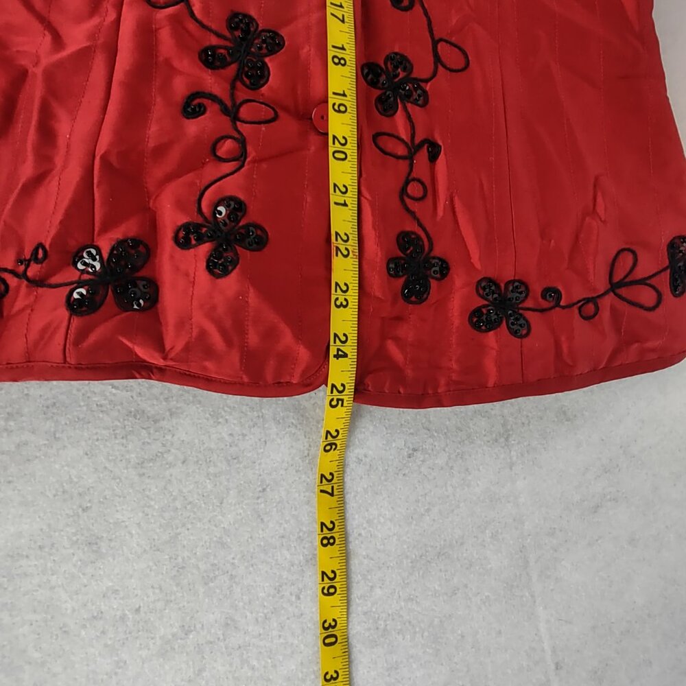 Carole Little Red 100% Silk Beaded Embroidered Statement Jacket Blazer Size S - Picture 15 of 16